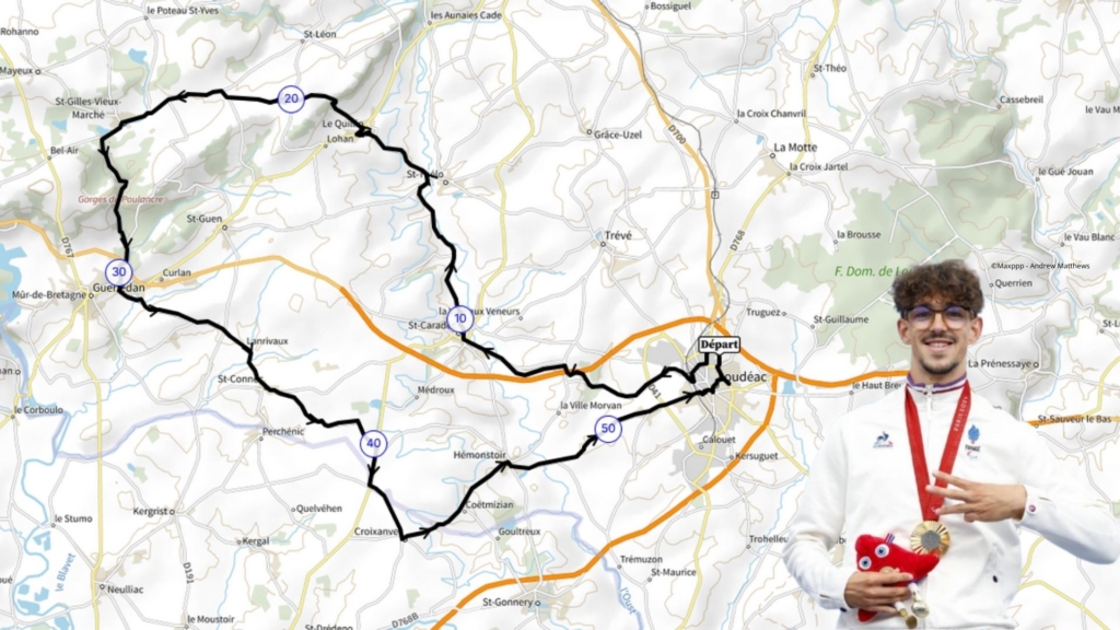 Tracé du parcours « Dans la roue d’Alexandre Léauté » au départ du Vélodrome de Bretagne